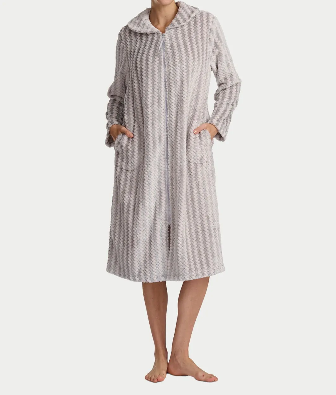 Plush Long Sleeve 47" Shawl Collar Zip Robe