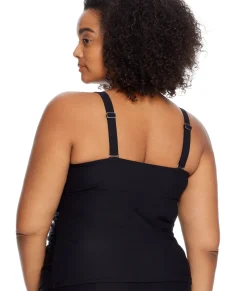 Plus Size Eco Onyx Shirred Underwire Tankini Top