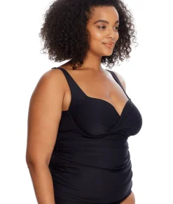 Plus Size Eco Onyx Shirred Underwire Tankini Top