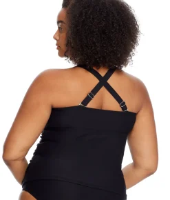 Plus Size Eco Onyx Shirred Underwire Tankini Top
