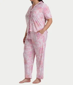 Plus Size Romantic Fields Notch Collar Pajama Set with Lace