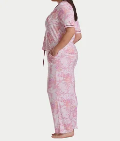 Plus Size Romantic Fields Notch Collar Pajama Set with Lace
