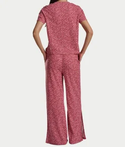 Pointelle Short Sleeve Button-Down Top and Long Pant Set