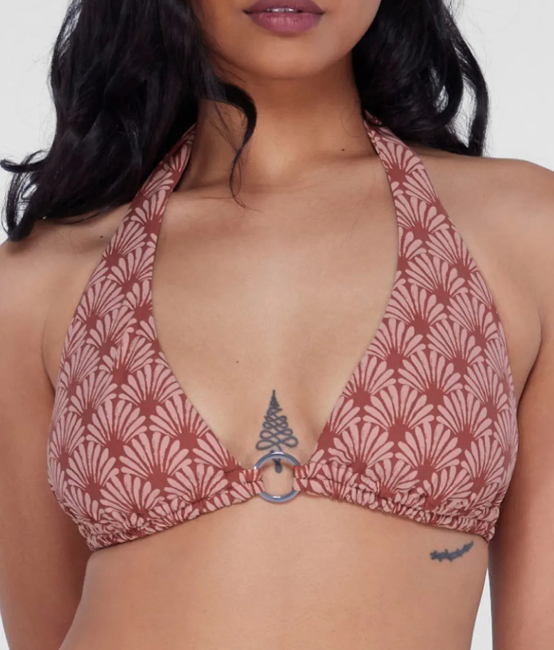 Ring-Front Triangle Halter Bikini Top