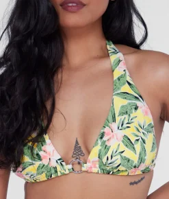 Ring-Front Triangle Halter Bikini Top