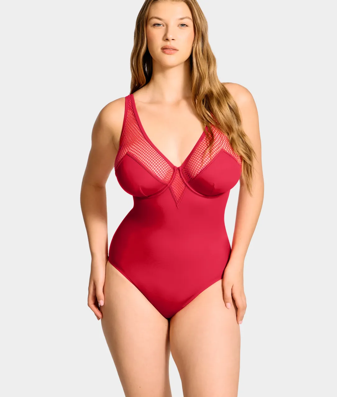The Slimming Underwire Mesh Plunge One-Piece