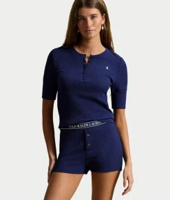 Waffle Knit Henley Shorts Set