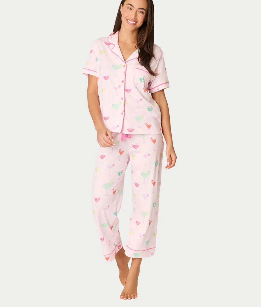 Whimsy Sip Happens Cropped Pajama Set