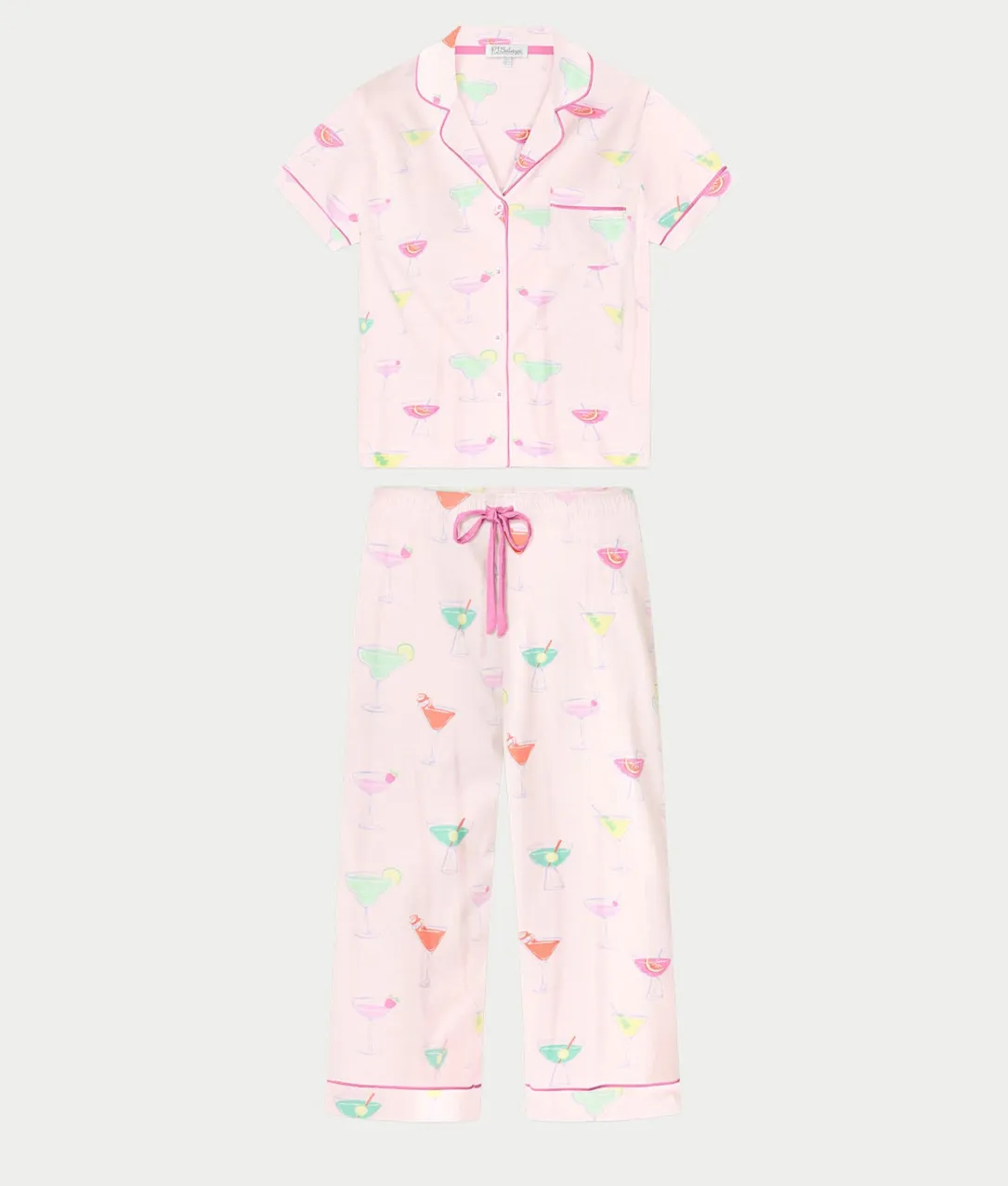 Whimsy Sip Happens Cropped Pajama Set
